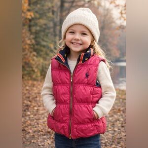 Ralph Lauren Girls Reversible Puffer Vest Pink Navy Size 5